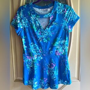 Isaac Mizrahi floral peplum top blue multi XXS.